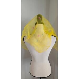 Vintage womens head scarf yellow 50s 60s